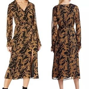 PAIGE CHAMOMILE BLACK MIXED TIGER SILK DRESS SIZE XS